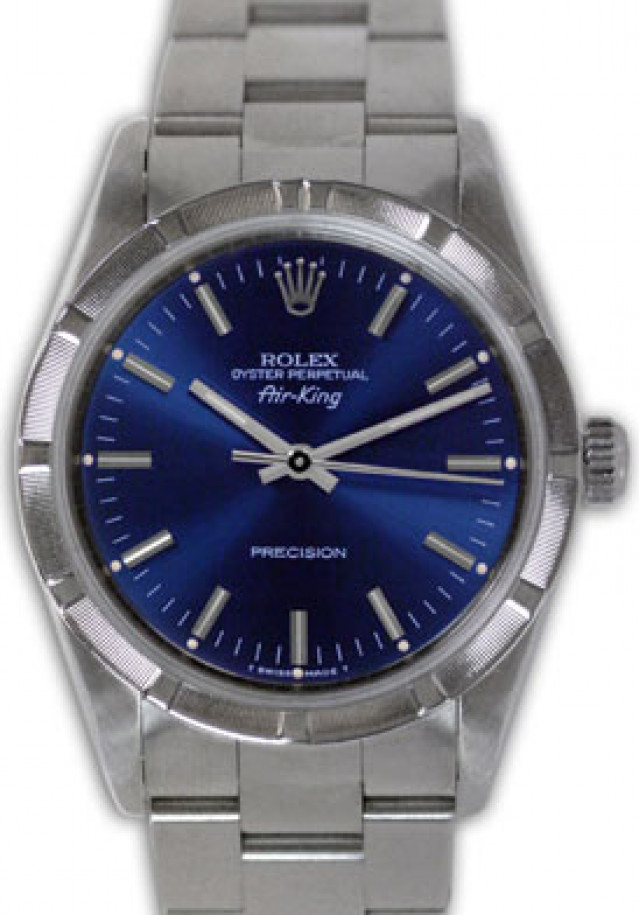 Rolex 14010 Steel on Oyster, Engine Turned Bezel Blue with Silver Index